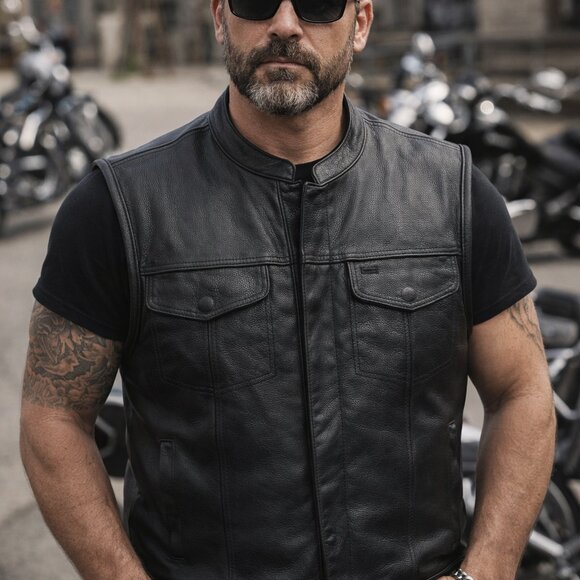 Street & Steel Other - Street & Steel Leather Vest Mens Black Motorcycle Biker Size Large